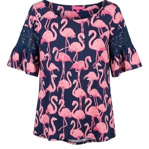 Simply Southern Navy Top with Pink Flamingo Print Size M